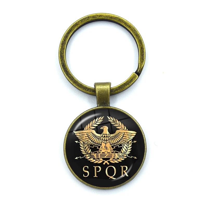 Retro Spqr Roman Empire Legions Glass Pendant Keychain Jewelry Charm Bag Souvenir Key Ring