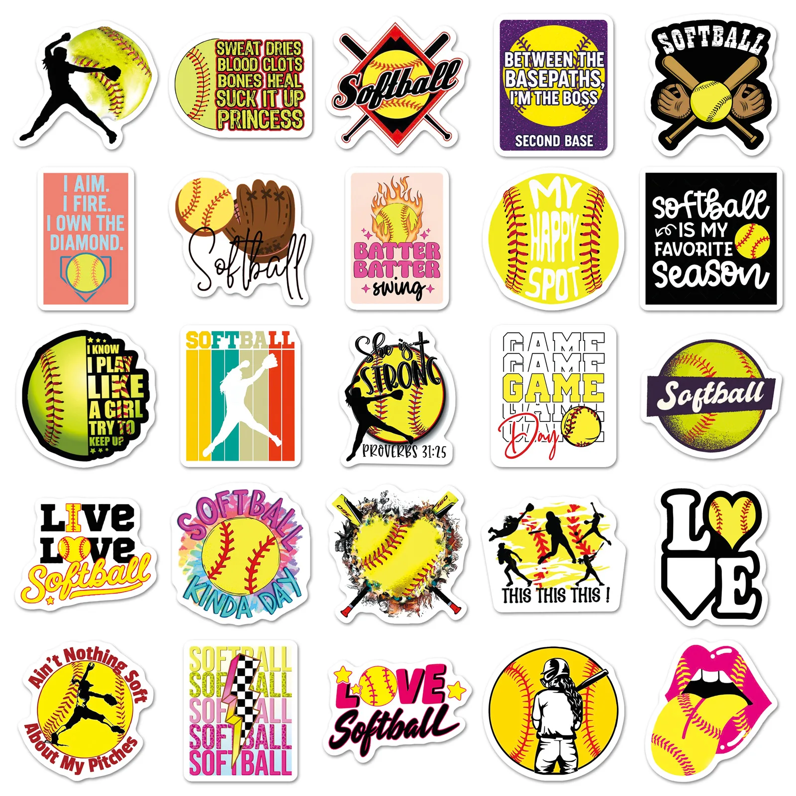 10/50 autocollants de sport de softball, dessin animé, personnalité, graffiti, imperméables, décalcomanies, jouets pour bagages, boîte à lettres, album de scrapbooking, journal intime
