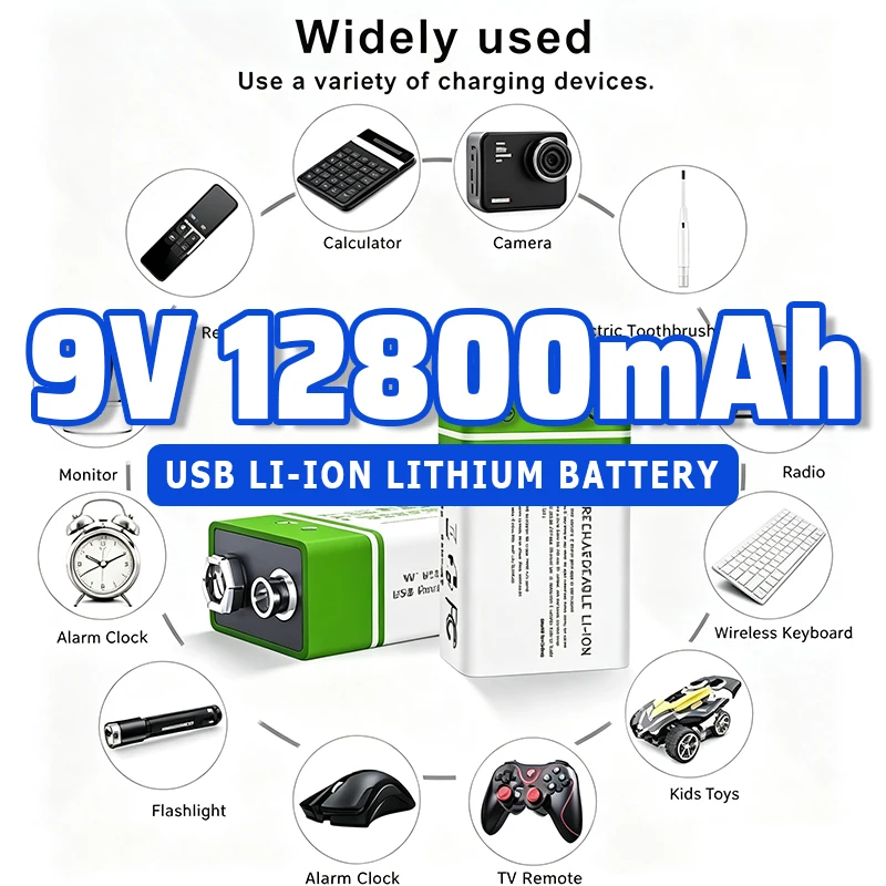 1-20pcs 9V 12800mAh USB Li-Ion Brand New Battery for Multimeter Microphone Toy Remote Control Electric Guitar Rechargeable