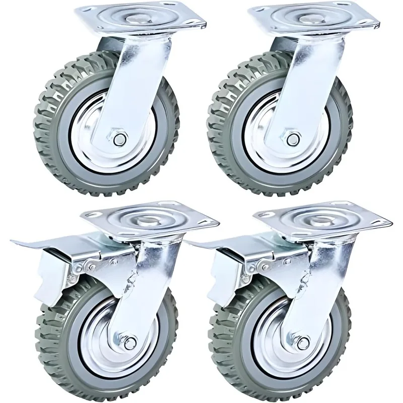 4 Pack Heavy Duty Plate Casters Set Swivel Wheel with Brake Anti-Skid 360 Degree Ball Bearing Castor Wheels