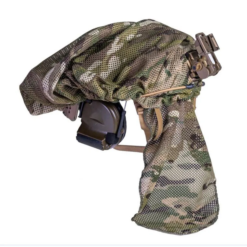 Universal Tactical Low Visibility Helmet Cover with Face Curtain Mask, Breathable Anti-IR Mesh for Tactical Helmets