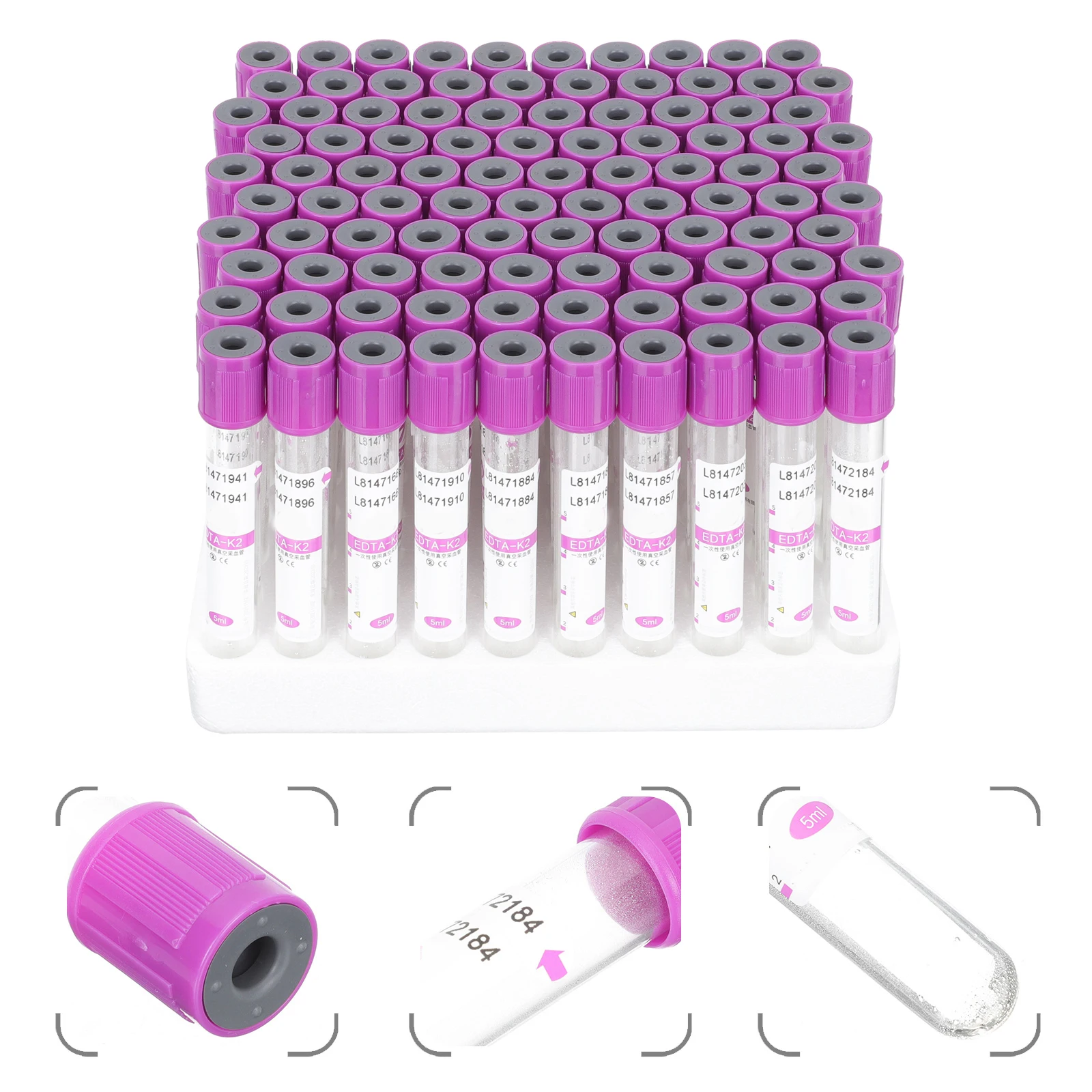 

100Pcs Blood Anticoagulant Tubes Leak-Proof Test Tubes 5ml for Medical Laboratory Laboratory Test Tub