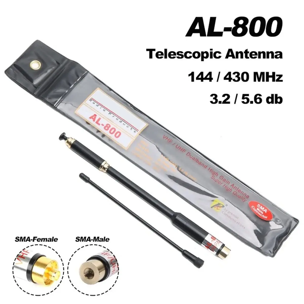 (A99Z] AL-800 Telescopic Antenna High Gain UV Dual Band 144/430MHz Walkie Talkie Telescope Rod Antenna SMA-Male