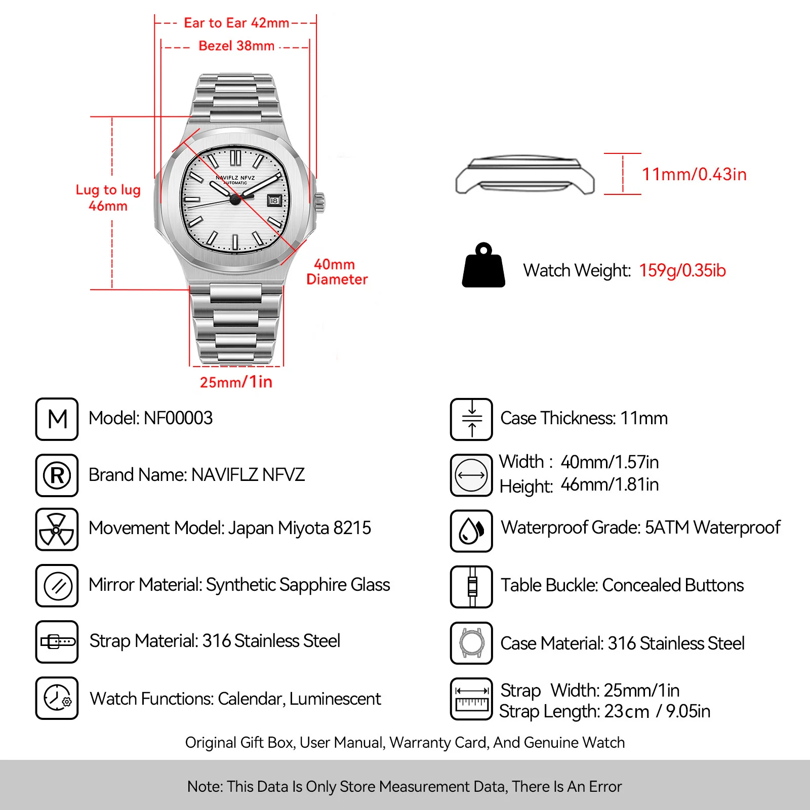 NAVIFLZ NFVZ Brand 40MM Dial 5711 Series Fashion Couple Watch Simple Style Japan Miyota 8215 Movement Stainless Steel Wristwatch