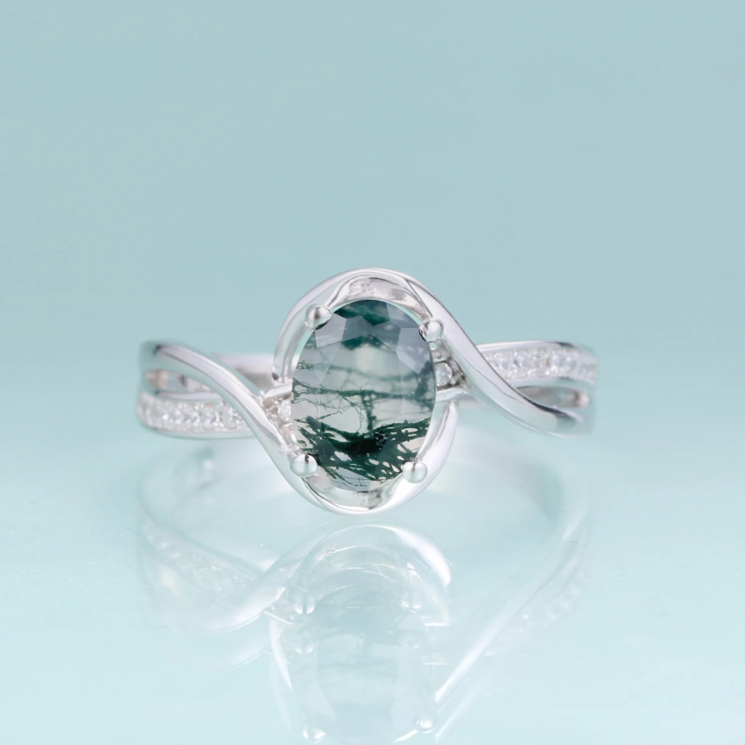 

Gem's Beauty Original Design 925 Sterling Silver Ring Natural Moss Agate Wedding Ring Luxury Engagement Fine Jewelry for Women