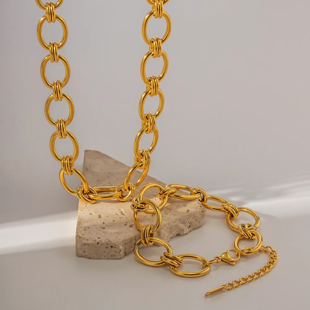 Stainless Steel PVD 18K Gold Plated Tarnish Waterproof Knot Chain Big RIng Linked Necklaces For Woman Jewelry Wholesale