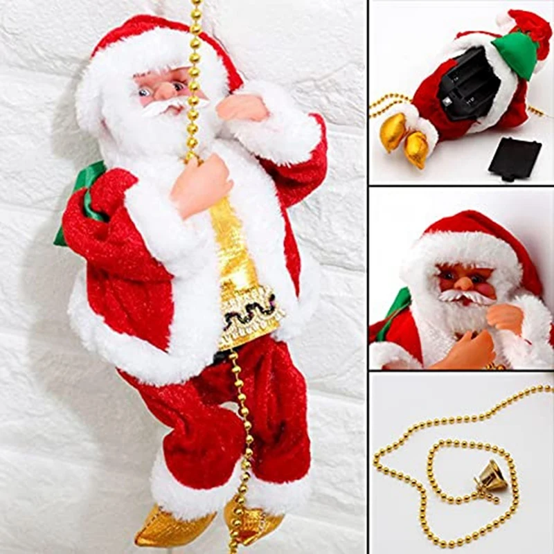 Happy New Christmas Decorations Santa Claus Automatic Climbing On Rope For Home Indoor Shop Xmas Gift Wall Window