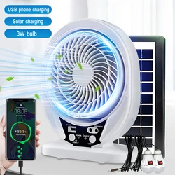 Solar Fan light Solar Powered AC DC Rechargeable Solar Fan with Solar Panel and LED Bulb light for Outdoor  LED Camping Lights