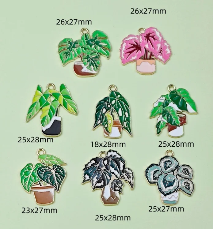 Lot 10 Pcs Green Rose Potted Plant Pendants Charms Jewelry Making  Earrings Pendants Necklaces Bracelets DIY Accessories