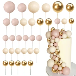 30Pcs Cream Blush Gold Balls Cake Toppers Boho Birthday Cake Decorations Bear Theme Birthday Baby Shower Party Cupcake Topper