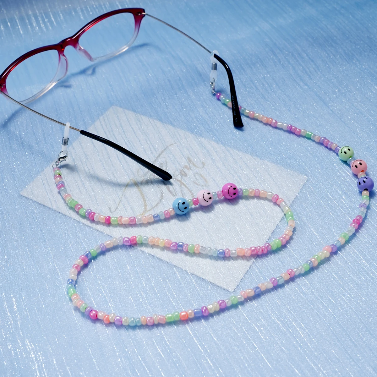 Children Colorful Acrylic Glasses Mask Lanyard Glasses Chains Cartoon Smile Face Rope Strap Holder Anti-lost Mask Chain For Boys