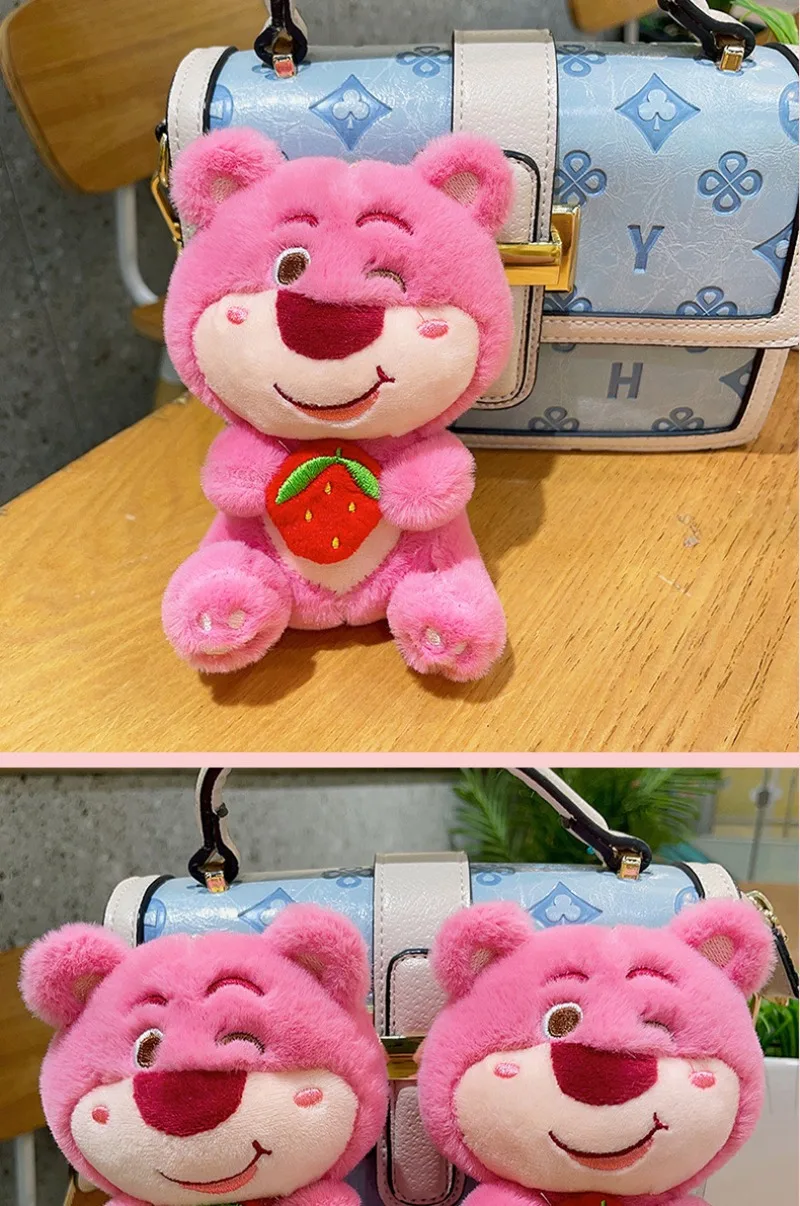 Disney Strawberry Bear Hug Doll Plush Backpack Hanging Keychain Pendant Best Birthday Gift Christmas Gift for Girls