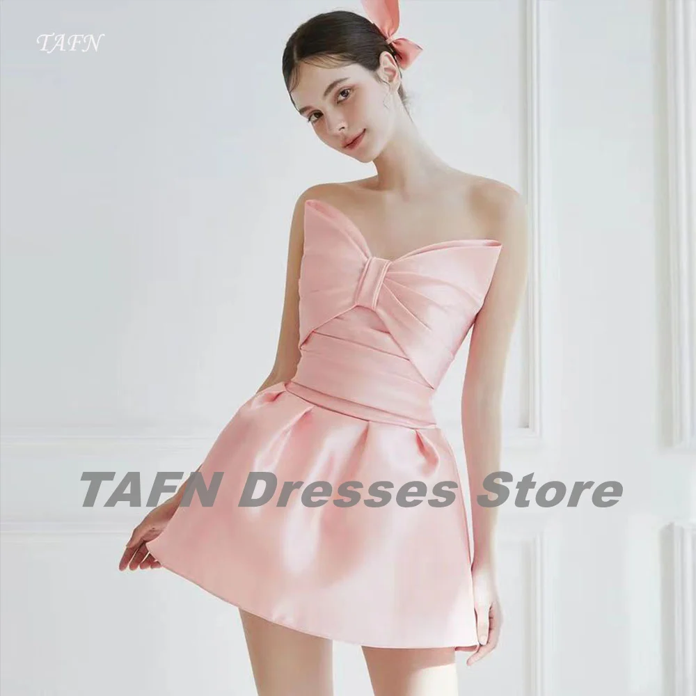 TAFN A-line Simple Prom Gown Baby Pink Big Bow Party Dresses Mini sleeveless Elegant Evening Dresses Custom Made Photo Shoot