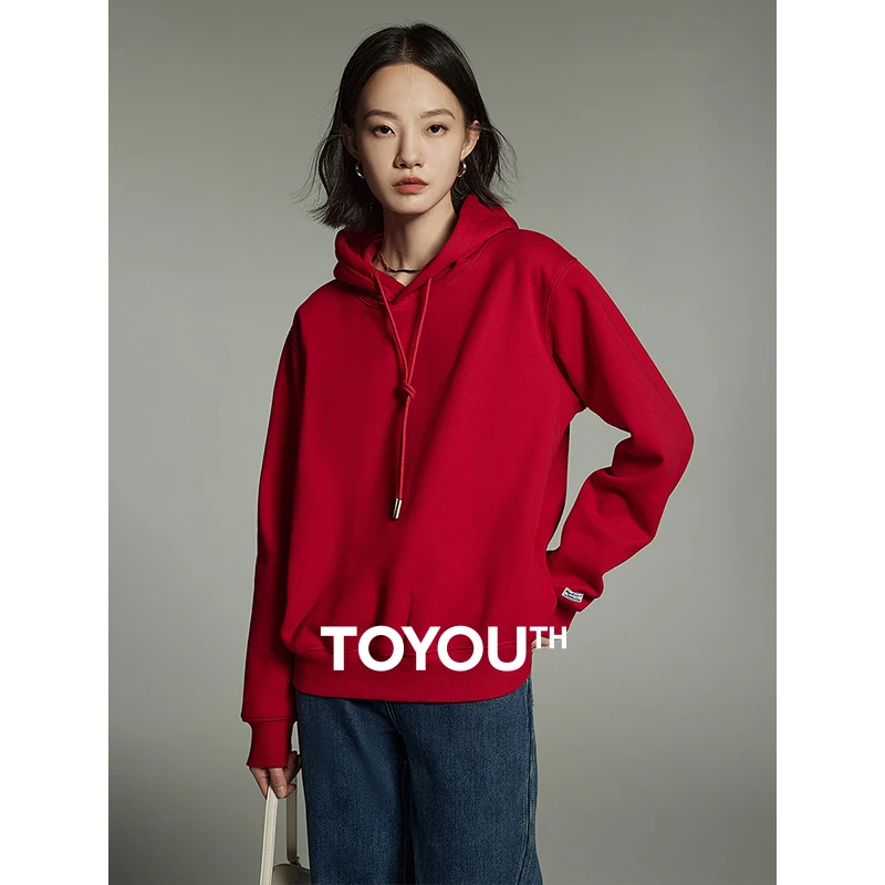 Toyouth Women Plush Hoodies 2023 Autumn Long Sleeve Loose Hooded Sweatshirt Versatile Leisure Multicolor Warm Pullover Tops