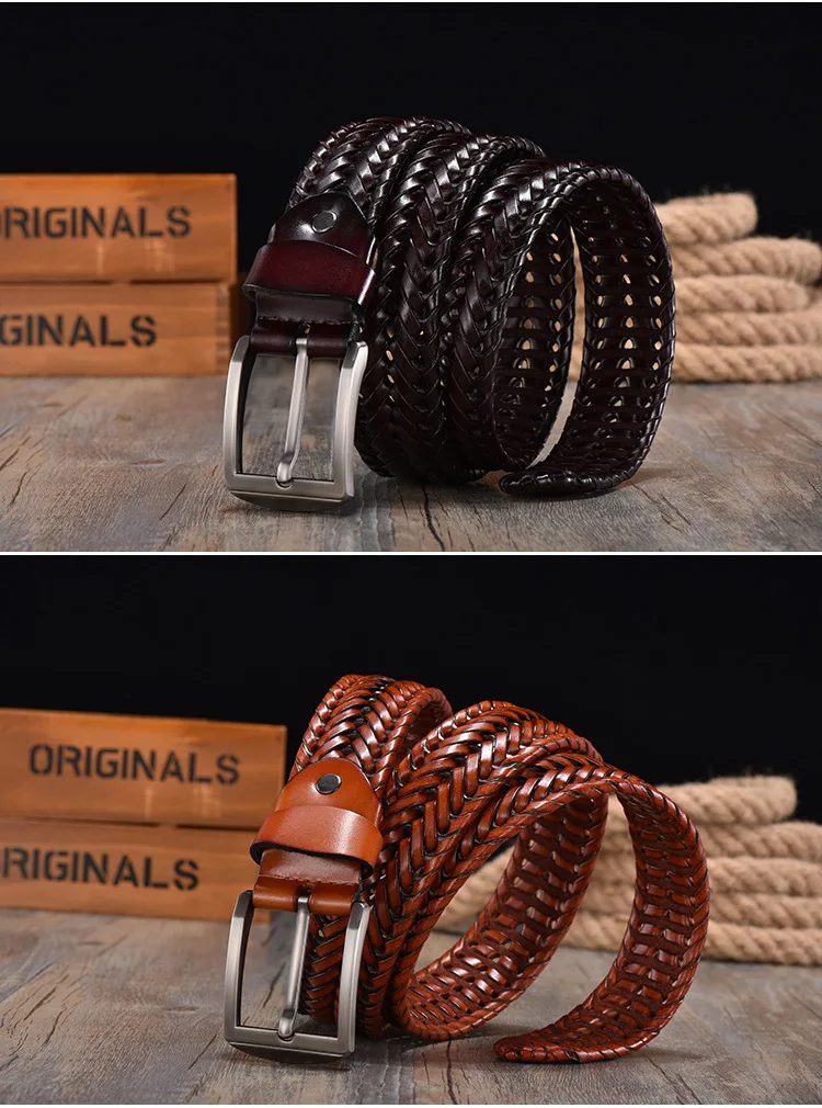 Neue Geflochtene 4 cm Männer Gürtel Für Gewebt Luxus Echtes Leder Kuh Streifen Hand Stricken Designer Gürtel Hohe Qualität Männlich gürtel 125 CM – Detail 4
