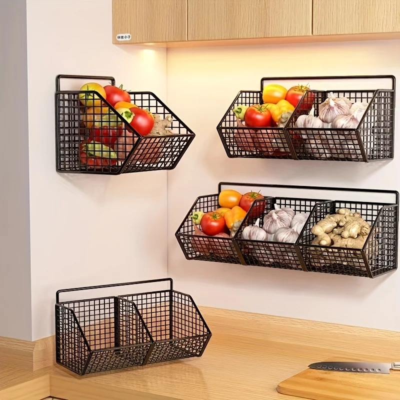 Küchenregal für Snacks, multifunktionaler Organizer für Gemüse und Gewürze, wandmontiertes Regal mit Hängekörben