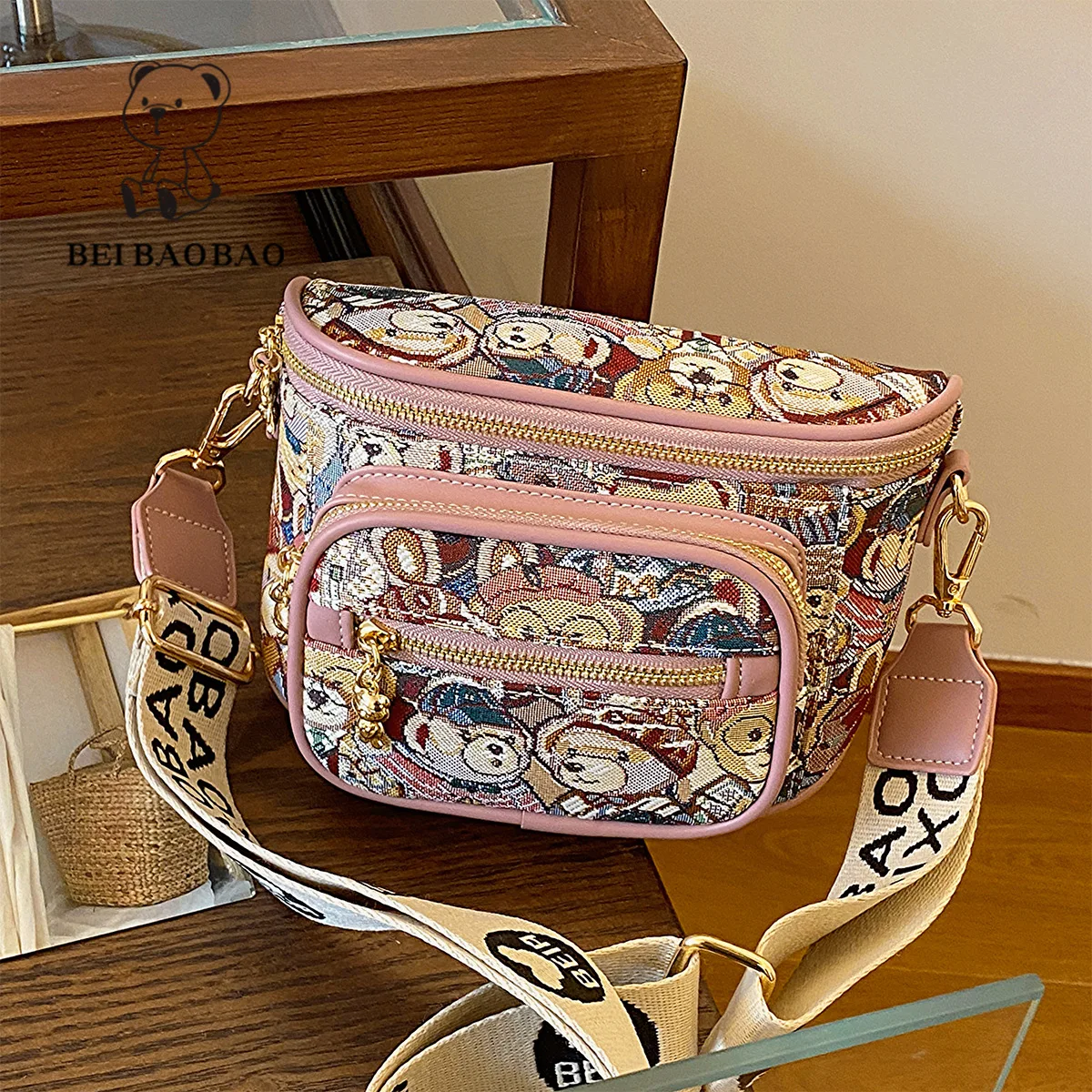 Beibao 2024 New Single Shoulder Crossbody Bag Casual Fashion Instagram Women's Bag Commuter Bag Little Bear Versatile Chest Bag