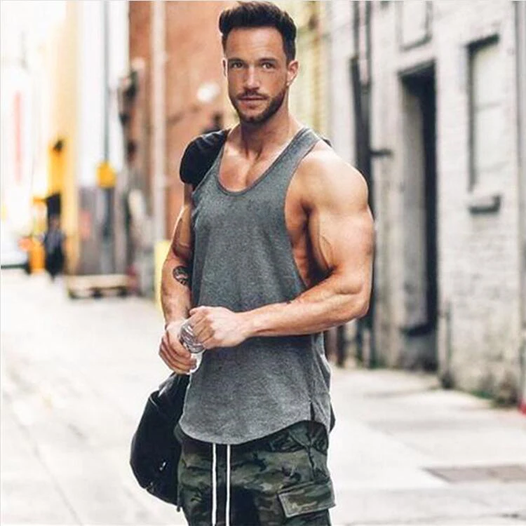 Cotton Breathable Sleeveless T-Shirt Gym Fitness Bodybuilding Training Clothing Mens Running Sport Solid Color Muscle Tank Tops