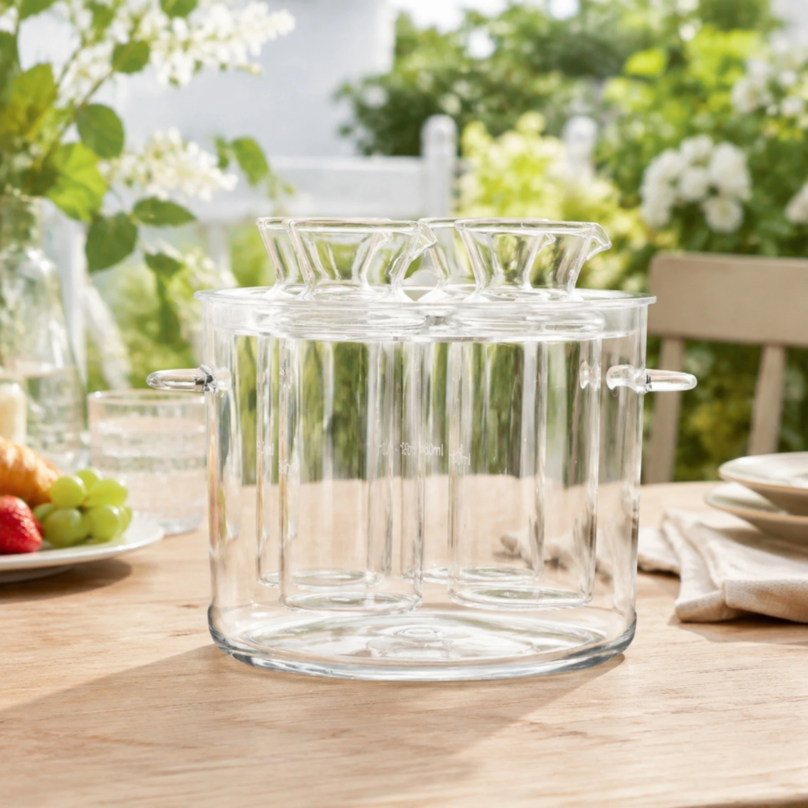 4 Pieces Transparent Ice Container with Side Handles Sturdy Drink Chilling Serving Set Cylindrical Pouring Spout Vessel