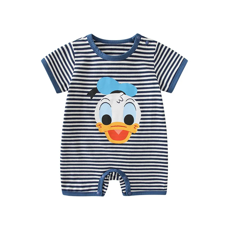

MINISO Donald Duck Baby Boy Summer Striped Clothes Outdoor Onesie Infant Rompers Newborn Soft Cute Outfit 0-1 Years Bodysuits