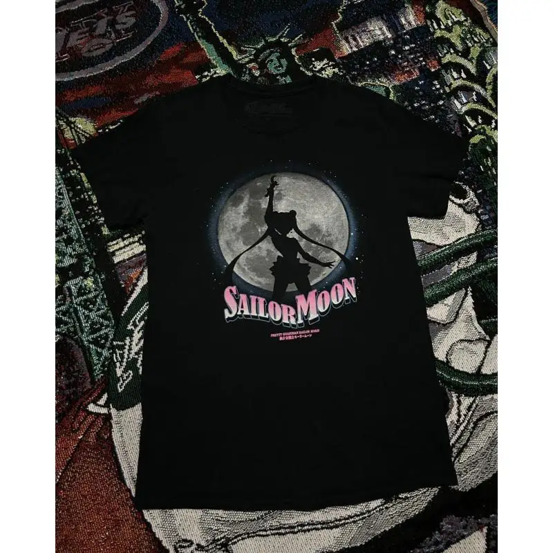Retro Sailor Moon Print T-Shirt Anime Women's Casual Short Sleeve Summer Couple Hip Hop Loose Tops Men Women Tees Streetwear