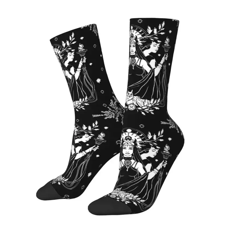 Hekate Triple Goddess Mens Crazy Crew Socks Unisex Cute 3D Printing Goth Occult Halloween Witch Dress Socks