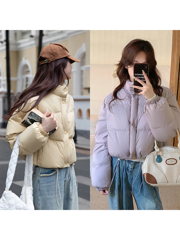 

Puffer Jaet Women's ort Sle White Du down Casual Bread Stand Collar Zipper Closure Korean Version Regular Sve