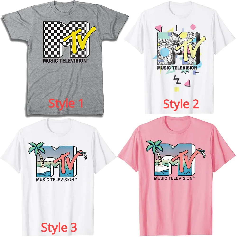 

MTV Beach Island Flamingo Logo Vintage Graphic T-Shirt Men's Fashion Apparel with Checkerboard - #TBT Males 1980's Clothing