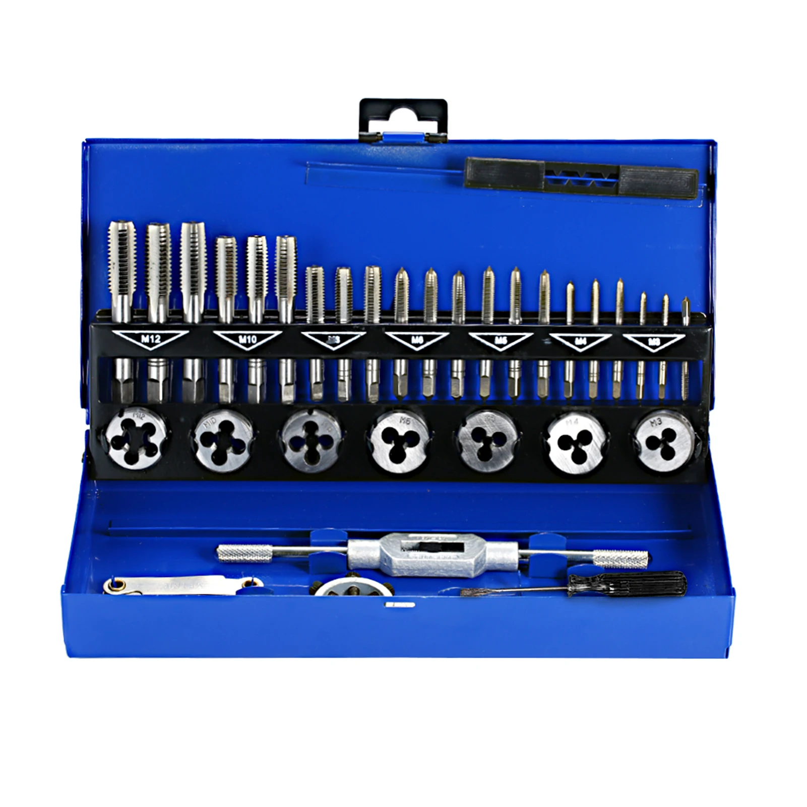 32 PCS HSS Tap and Die Set Metric Wrench Cut M3-M12 Tap and Die Set Metric Threading Tool Set Engineer Kit with Metal Case