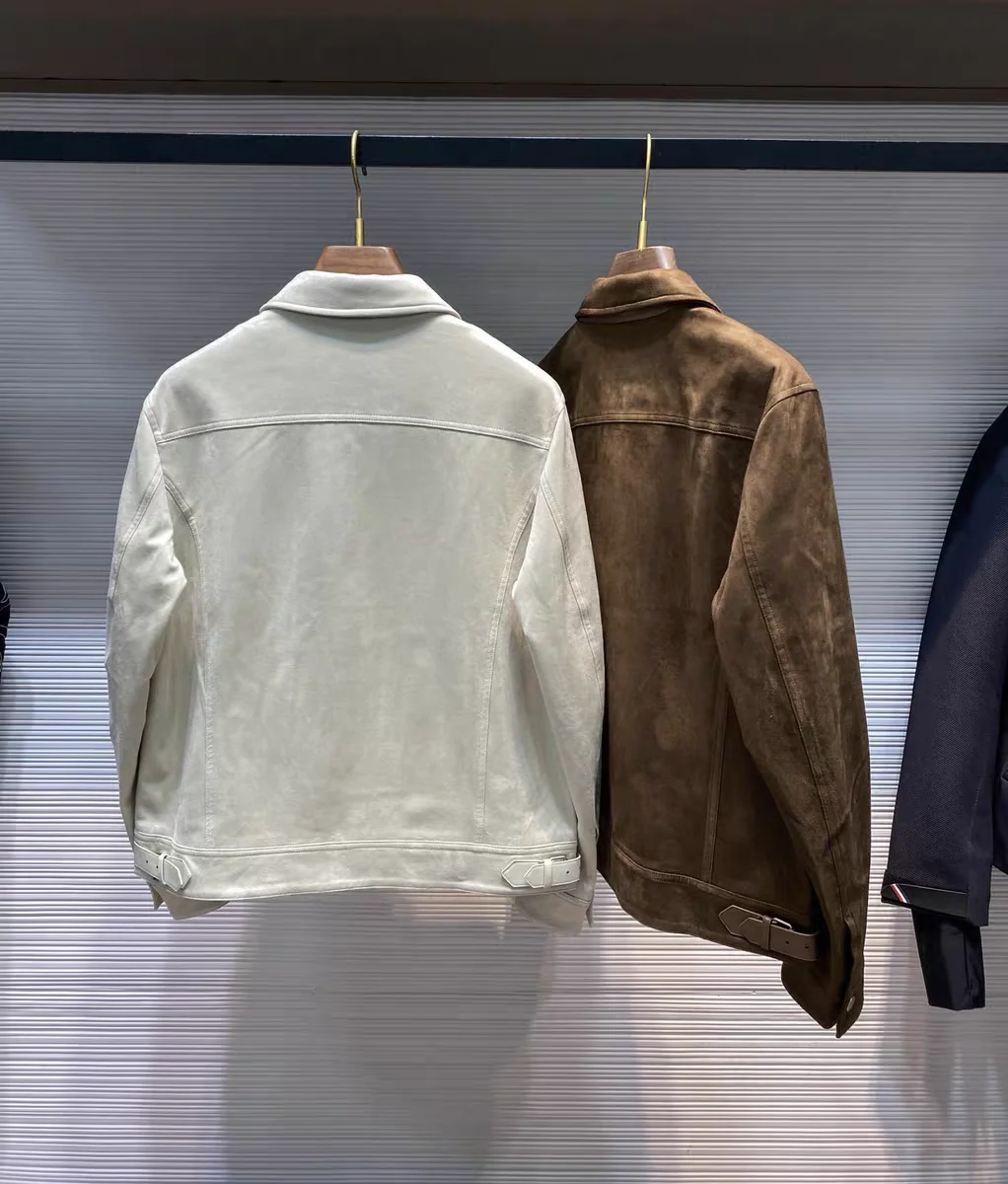 معطف Jaet من نسيج الجلد السويدي المنسوج للرجال للخريف ملابس خارجية غير رسمية ذات ياقة قديمة من الكتان 00% #4