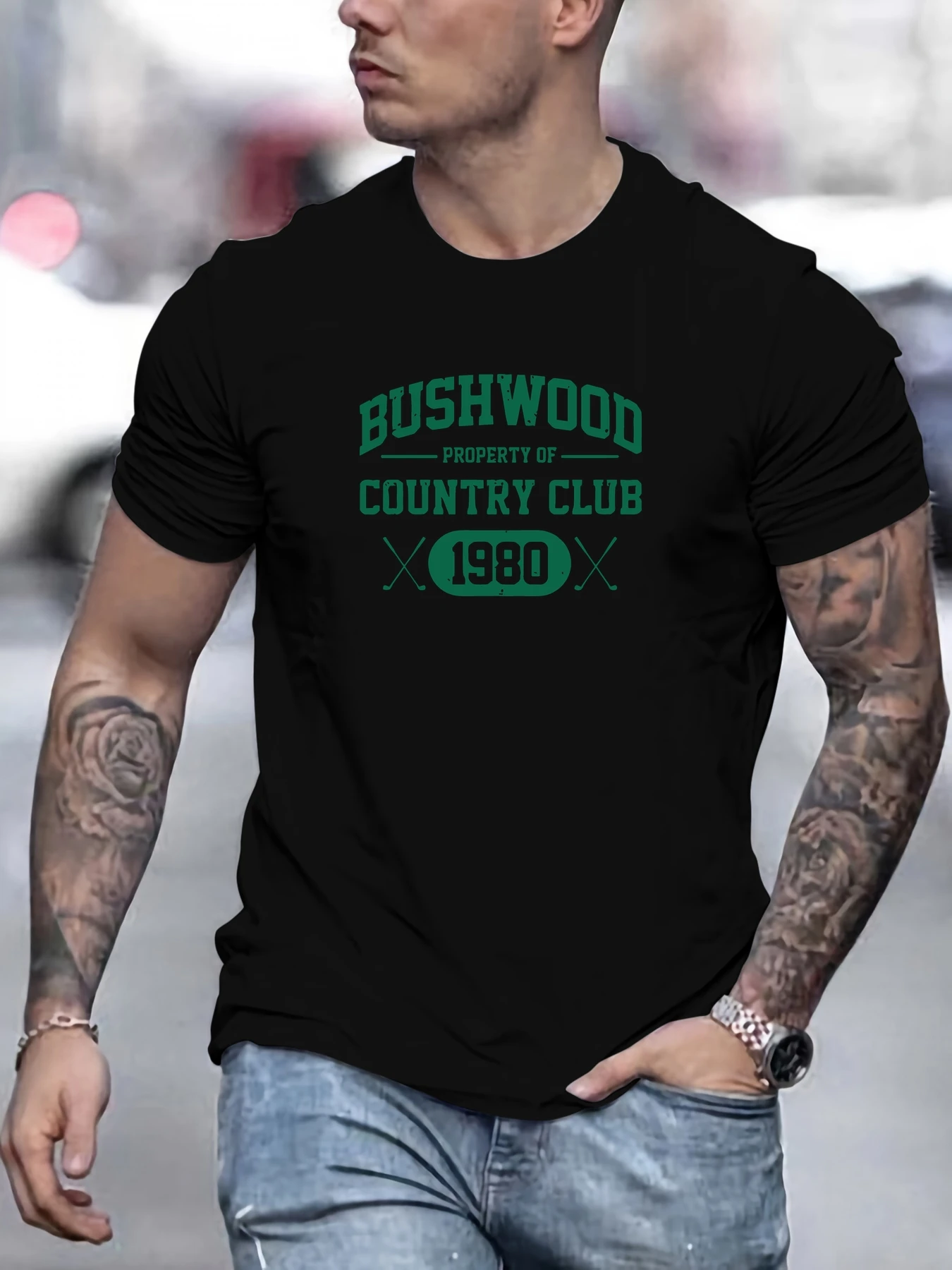 

Men's Bushwood Country Club Logo Pattern Summer Casual Crew Neck Short T-Shirt