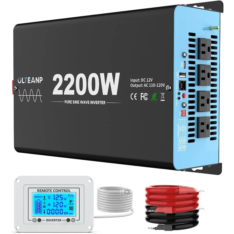 Watts Pure Sine Wave Inverter,  USB Port, Type-C Port for Truck, Vehicle, Power Outage, Remote Control with LCD Screen