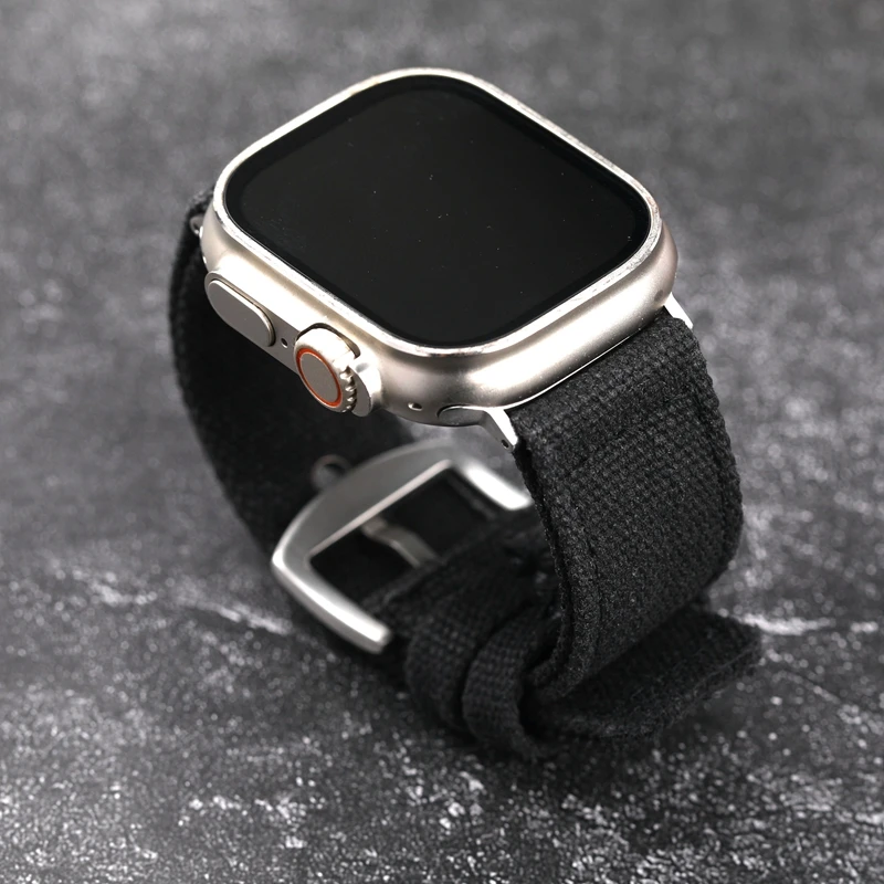 Double Canvas For Apple Watch Ultra Strap  49MM 45MM 44MM Thickened Green Black Men Rugged Style Bracelet