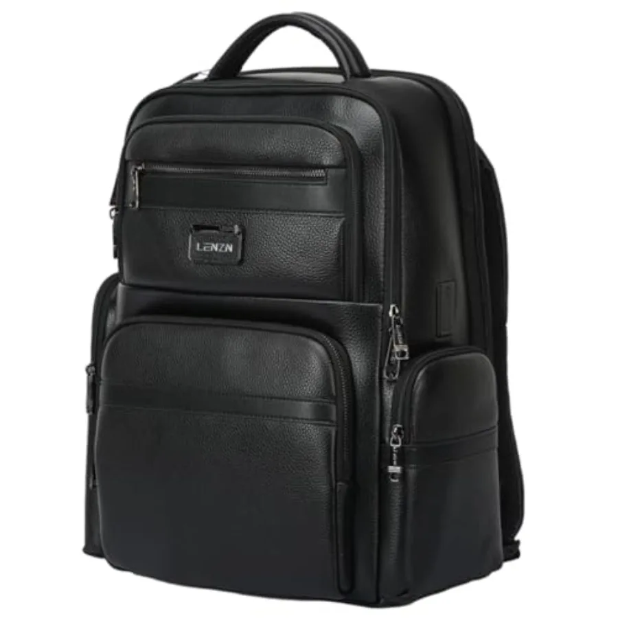 Mochila de negocios para ordenador portátil de cuero duradero, perfecta para hombres y mujeres, mochila de trabajo que se adapta a 15,6 pulgadas, bolsa de viaje de primera calidad con