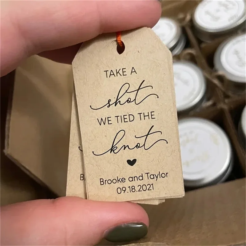 50 take a shot we tied the knot, personalized tags for mini liquor bottles, glasses, wines, custom wedding favor tags