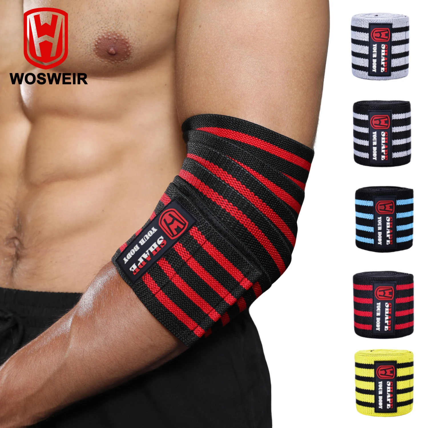 WOSWEIR-Elbow Pad Protection, Professional Gym Fitness Equipment, Weightlifting Men\'s Elastic Pressurized Brace, Elbow Support