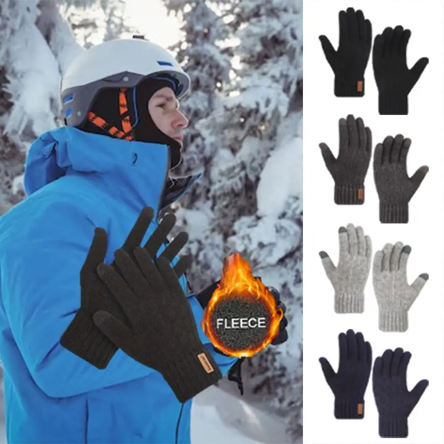 1/2/3Pairs Winter Universal Gloves Thickened Cold Proof Cycling Outdoor Gloves Casual Warm  Elastic Knitted Sking Hiking Gloves
