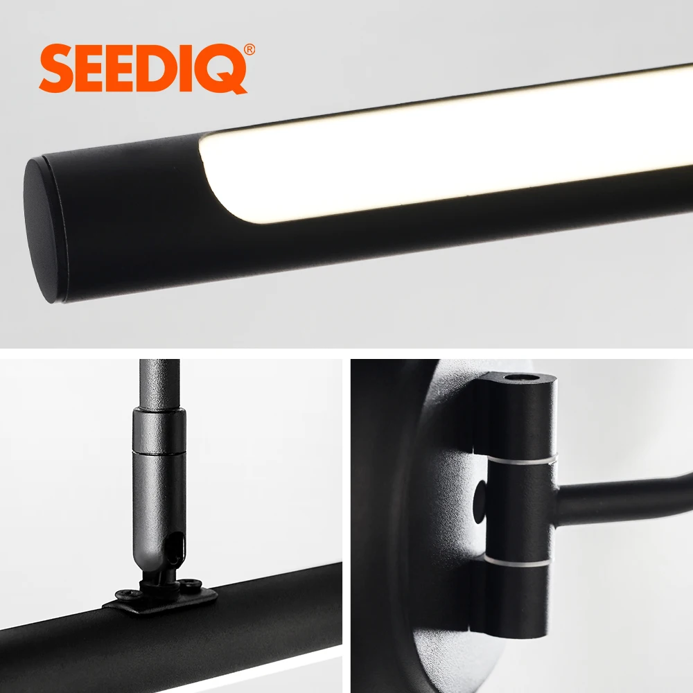 Seediq Modern Led Wall Light Wall Mounted Black Bathroom Mirror Light AC85-265V Indoor Wall Lamps 16 22W Long Picture Light