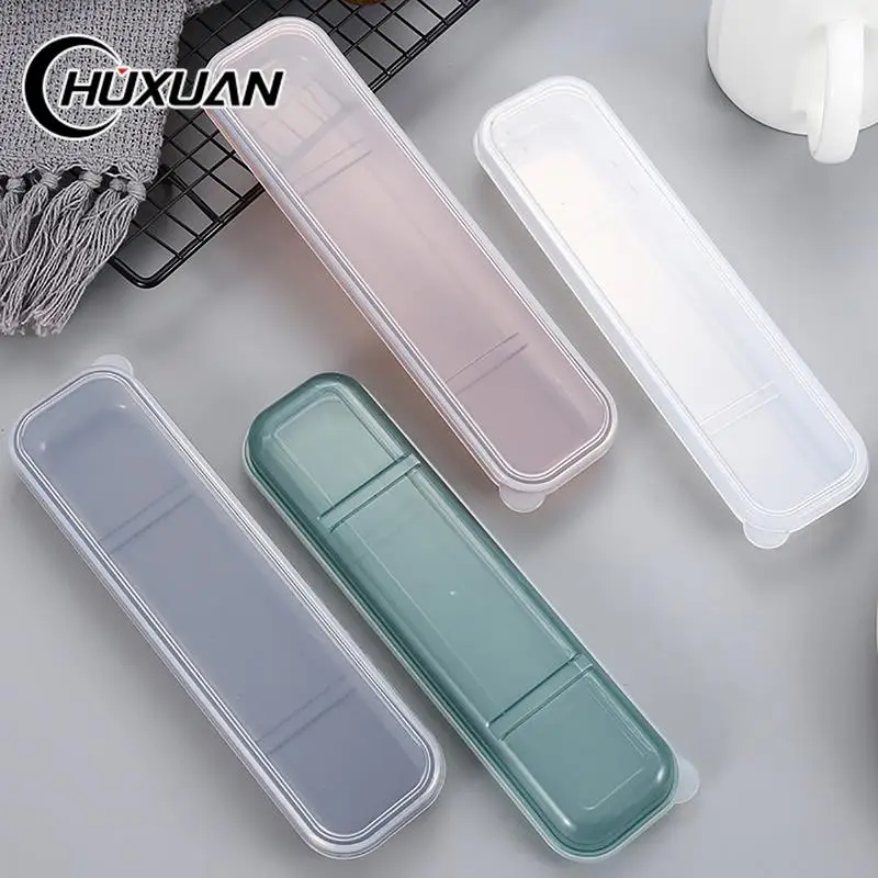 Travel Outdoor Reusable Tableware Box School Home Slot Design Practical Cutlery Transparent Cover Storage Box