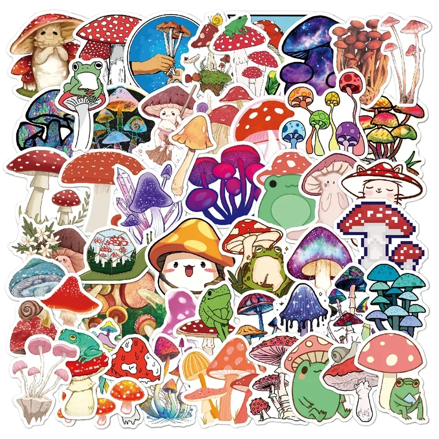 Mushroom Cartoon Stickers 50pcs Vinyl Waterproof Stickers for Laptop Water Bottles Bumper Computer Phone Stickers and Decals