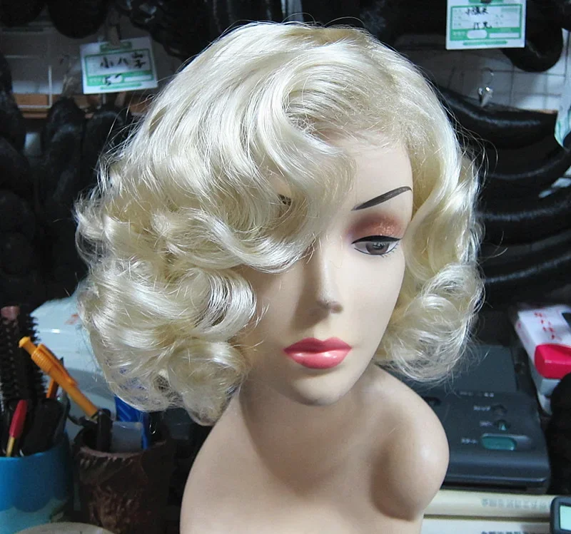 Cosplay Costume Wig Blonde Short Curly Hair Natural Wavy Wigs Synthetic Curly Bob Wigs for Women Body Wavy Wig Perruque Femme