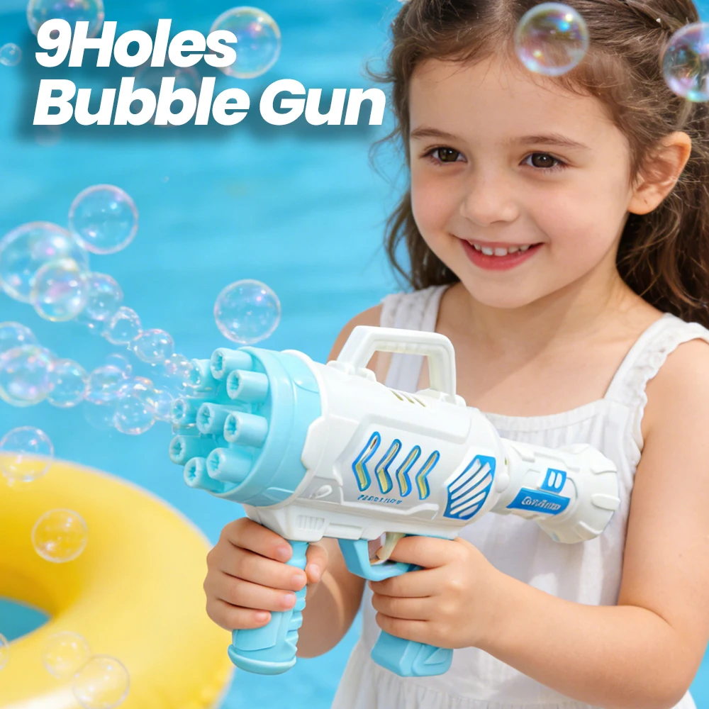

9holes Bubble Gun Toys Electric Automatic Soap Bubbles Makers For Portable Outdoor Kids Gifts Wedding Party Toy Christmas