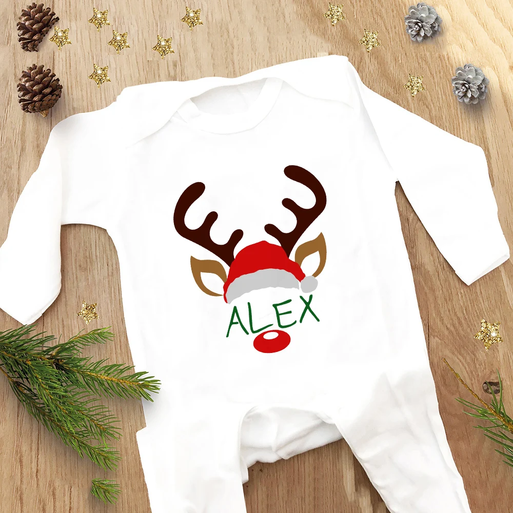 Personalised Christmas Baby Grow Custom Reindeer Baby Romper Sleepsuit for Boy Girl First Christmas Outfit Xmas Baby Keepsake