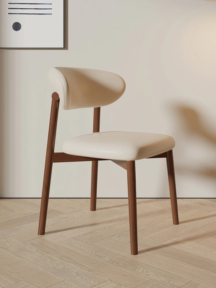 Solid wood Nordic dining chair Home back chair Modern simple light luxury leaning child restaurant study chair stool Cream style