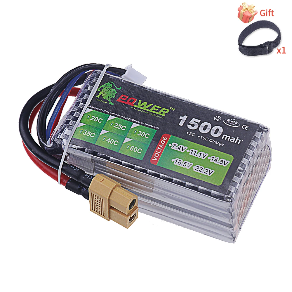 드론 RC FPV 비행기 헬리콥터 자동차 레이싱 보트 부품, 4S Lipo 14.8V 배터리, 1500mAh 40C ~ 60C, XT60 딘 T 플러그 포함, 14.8V