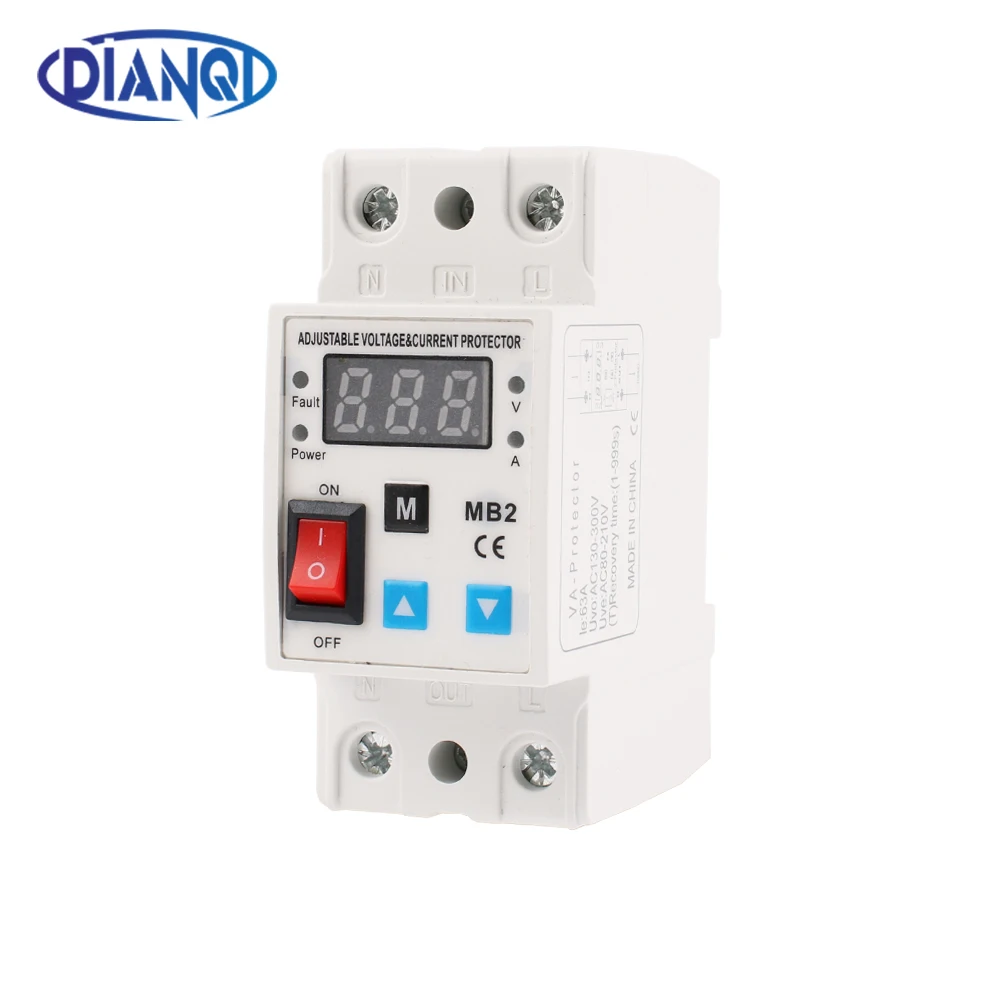 Din Rail 230V Adjustable Voltage and Current Protective Device Protector Relay ZS2-VA 40A 63A