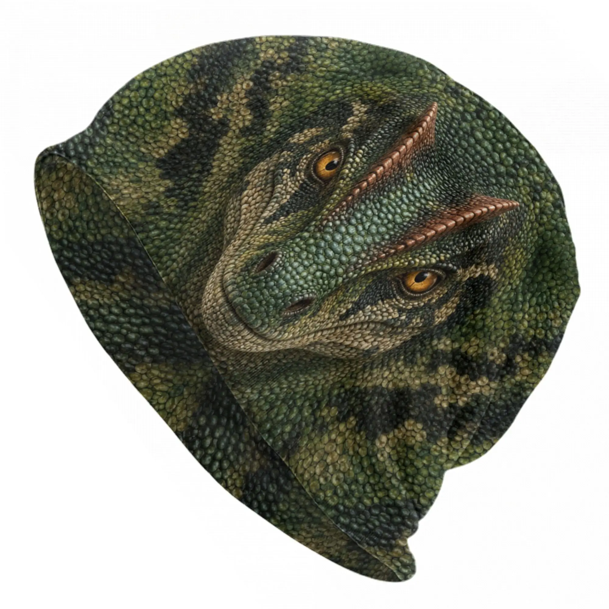 Dinosaur Face Print Beanis Bonnet Hat Dilophosaurus Twin Crest Beanie Soft Slouch Skull Cap for Dinosaur Lover Paleontology Gift