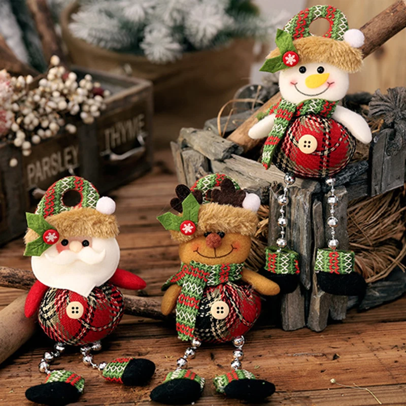 

Christmas Dolls decoration Plaid Beaded Leg Ornament Durable Cloth Decor doll for Window Wall Door Tree Holiday Gift 23x9cm