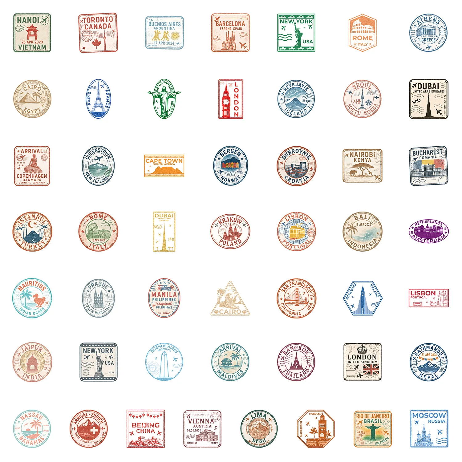 

10/50PCS Passport Stamp Sticker Cartoon Graffiti Waterproof Decal Personalized Decoration Mobile Phone Case Water Cup Scrapbook