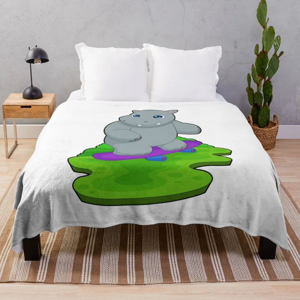 

Hippo Skater Skateboard Throw Blanket Bed linens Heavy Shaggy Blankets